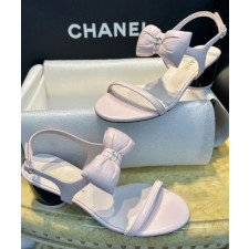 샤넬 리본 스트랩 미들힐 핑크 샌들
