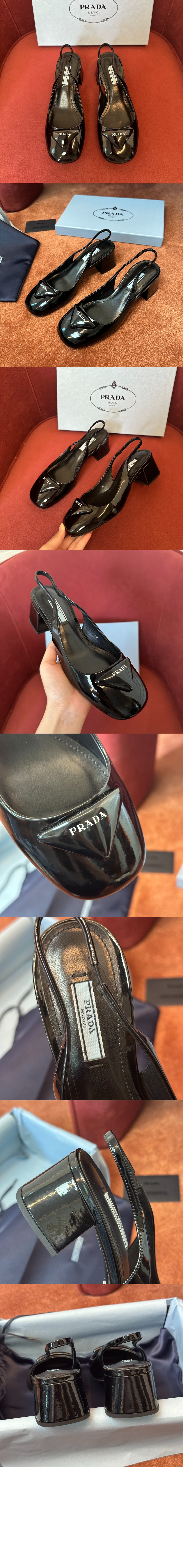 프라다 패딩로고 레더 슬링백 펌프스 22P1I7