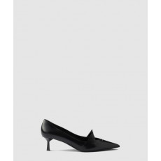 프라다 투톤 브러시드 레더 펌프스 검은색 1I976N