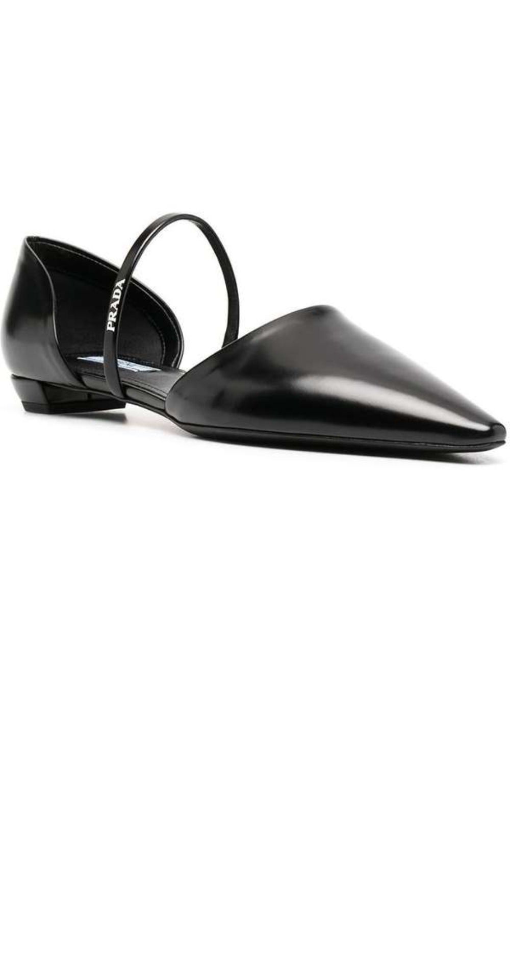 프라다 로고 스트랩 레더 플랫 슈즈 1F519M