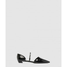 프라다 로고 스트랩 레더 플랫 슈즈 1F519M