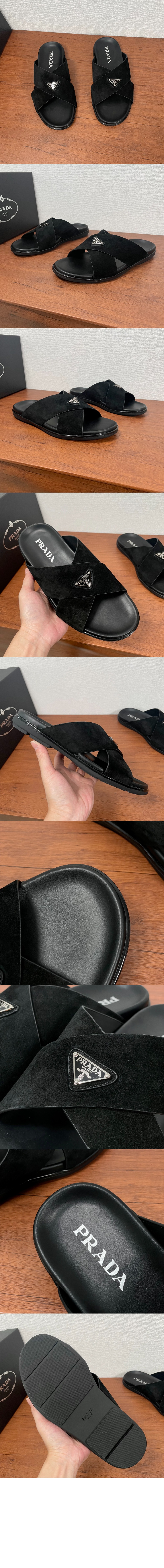 프라다 스웨이드 크리스크로스 슬라이드 2X3146