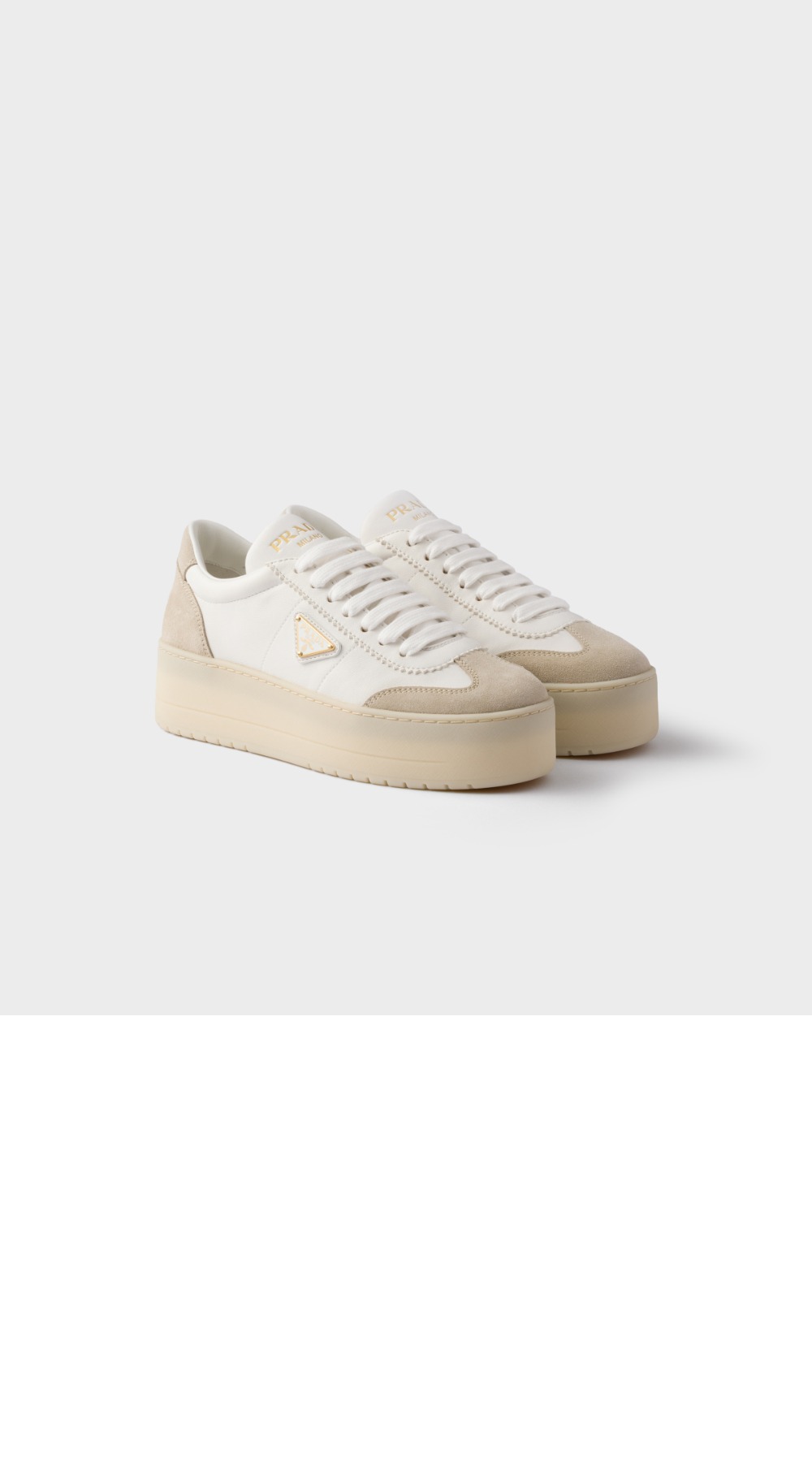 프라다 다운타운 볼드 나파 가죽 및 스웨이드 스니커즈 1E928N