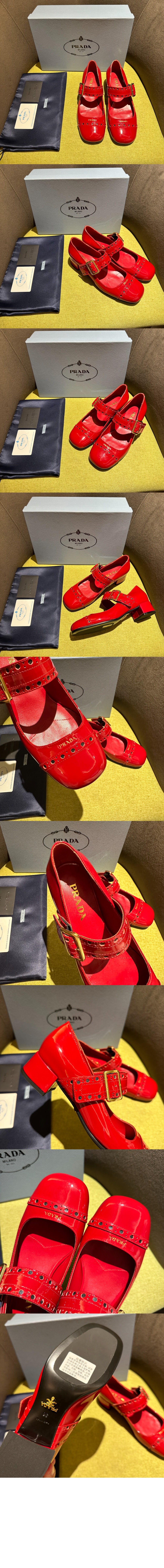 프라다 페이턴트 가죽 메리제인 펌프스 1I816N