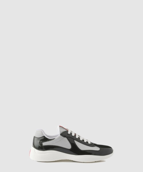 프라다 아메리카 컵 페이턴트 가죽 및 기능성 소재 스니커즈 4E3400