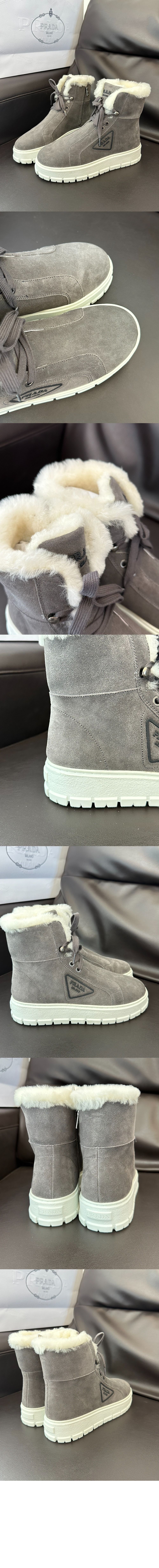 프라다 스웨이드 레이스업 부티 스니커즈 양털 부츠 1T492M