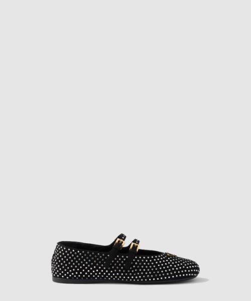 프라다 크리스털 장식 스웨이드 발레리나 1F797N