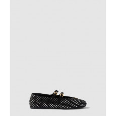 프라다 크리스털 장식 스웨이드 발레리나 1F797N