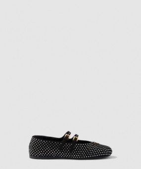 프라다 크리스털 장식 스웨이드 발레리나 1F797N