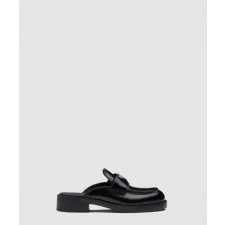 프라다 초콜릿 브러시드 레더 뮬 1D652M