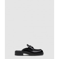 프라다 초콜릿 브러시드 레더 뮬 1D652M