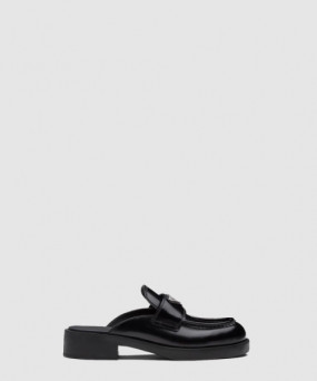 프라다 초콜릿 브러시드 레더 뮬 1D652M