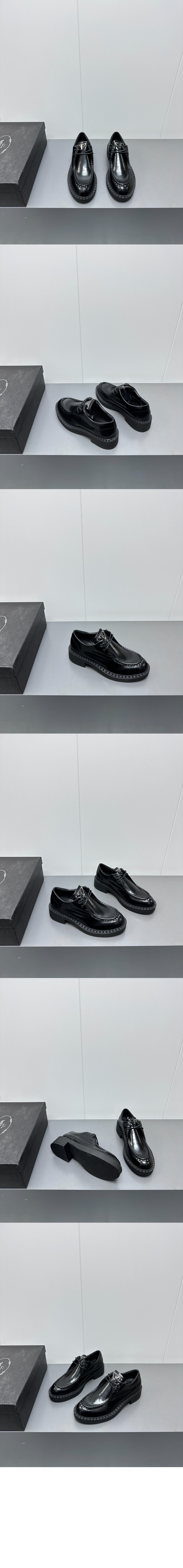 프라다 브러쉬드 레더 레이스업 슈즈 1E249N