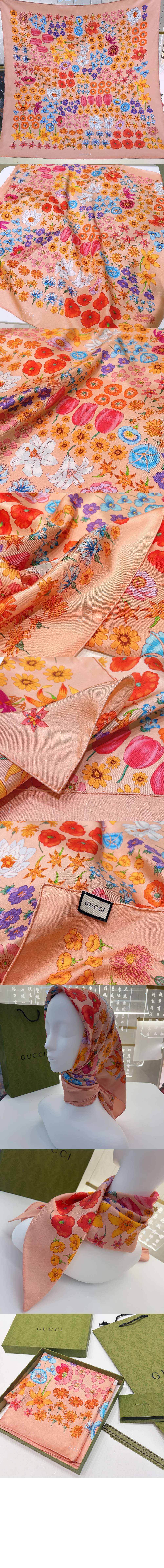 구찌 프린트 실크 까레 786258