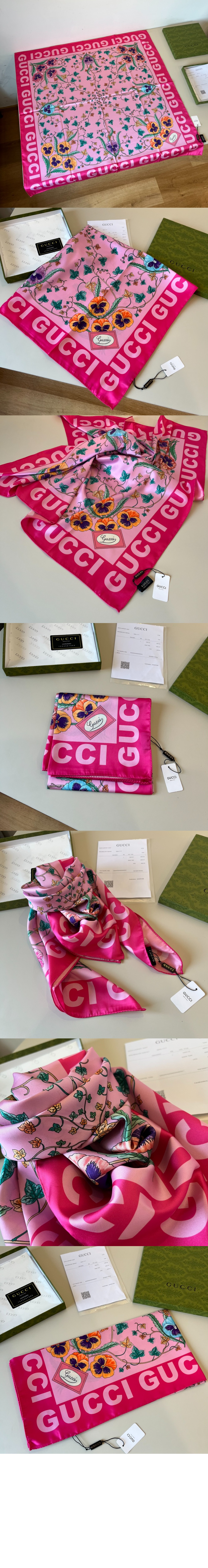 구찌 플로럴 프린트 실크 스카프 743876