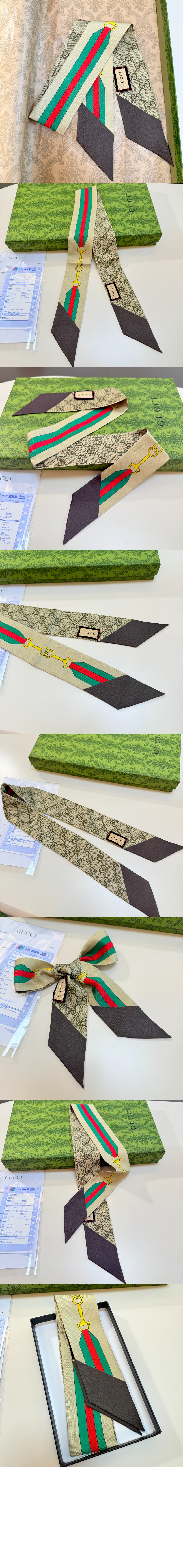 구찌 프린트 실크 넥 보우 756937