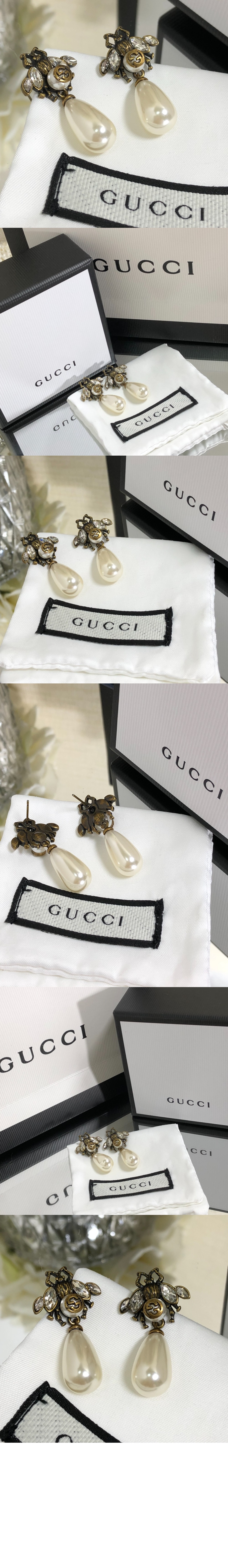 구찌 드롭 진주 꿀벌 모양 귀걸이 490312