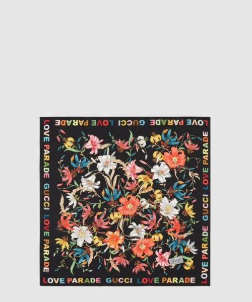 구찌 꽃 프린트 실크 스카프 704127