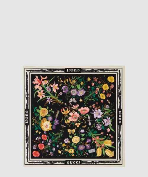 구찌 꽃 프린트 실크 스카프 699493