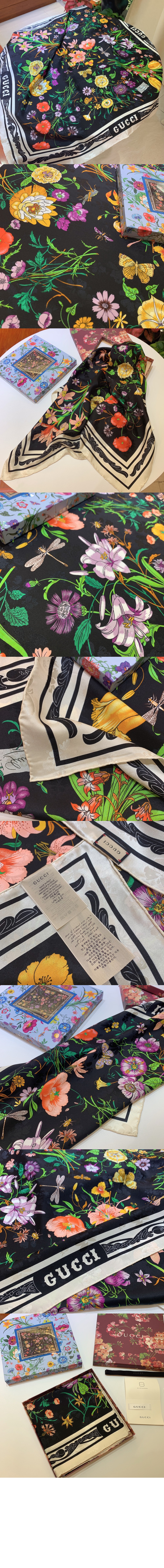 구찌 꽃 프린트 실크 스카프 699493