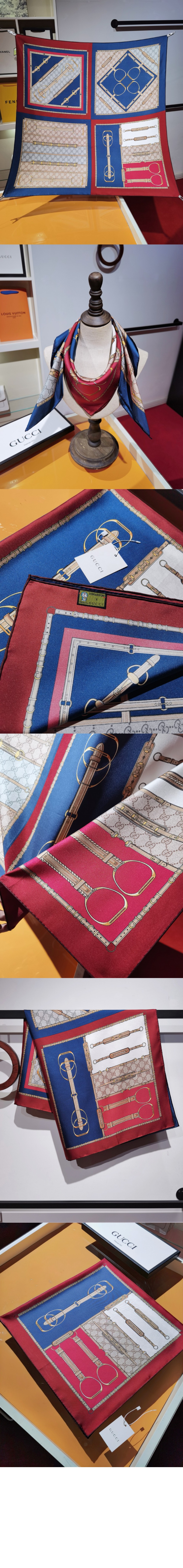 구찌 헤리티지 프린트 실크 스카프 786222