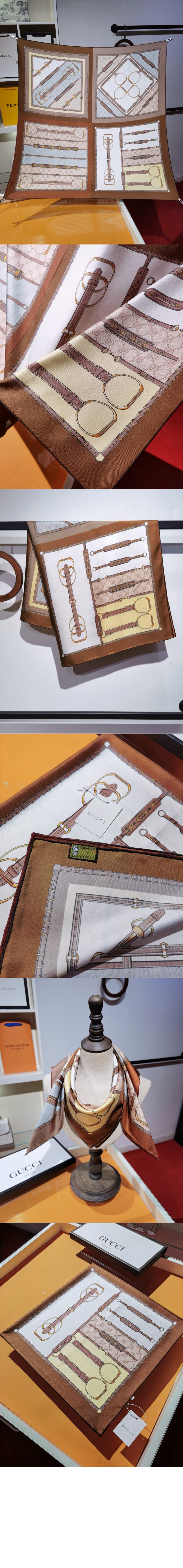 구찌 헤리티지 프린트 실크 스카프 786222