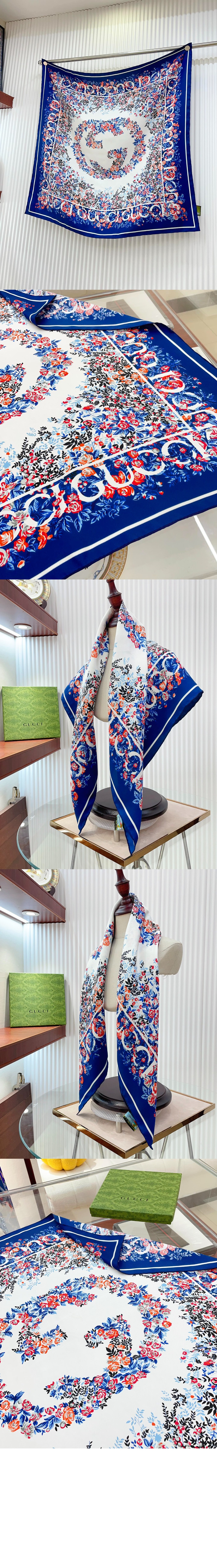 구찌 플로라 프린트 실크 스카 783157