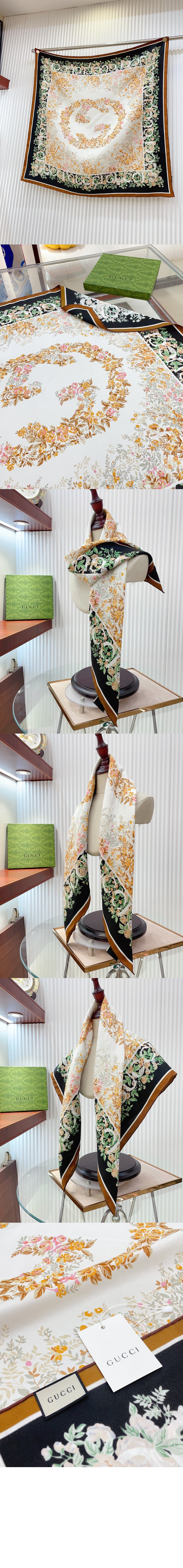 구찌 플로라 프린트 실크 스카 783157