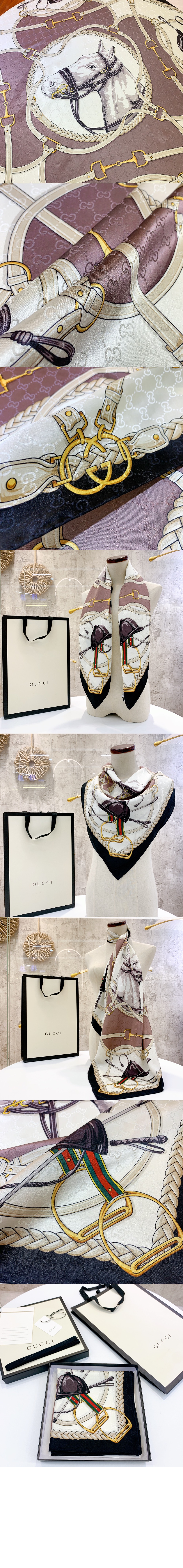 구찌 플로라 프린트 실크 스카 766327