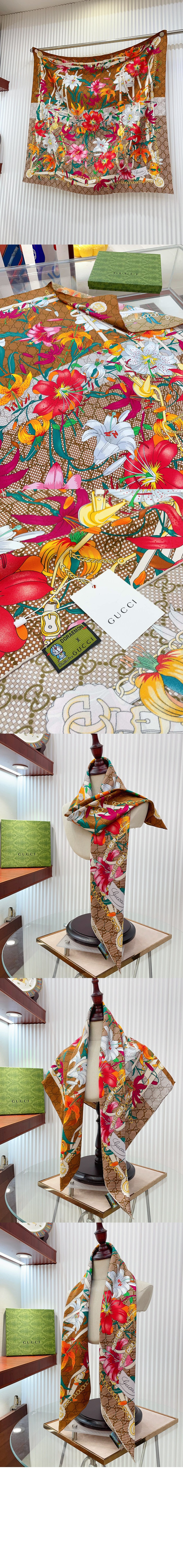 구찌 플로라 프린트 실크 스카 777068