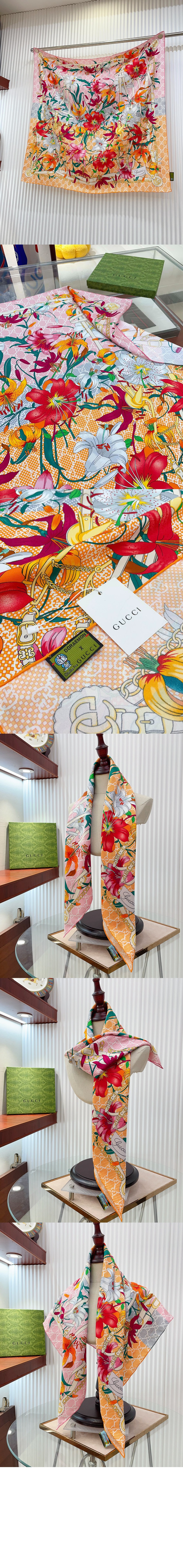 구찌 플로라 프린트 실크 스카 777068