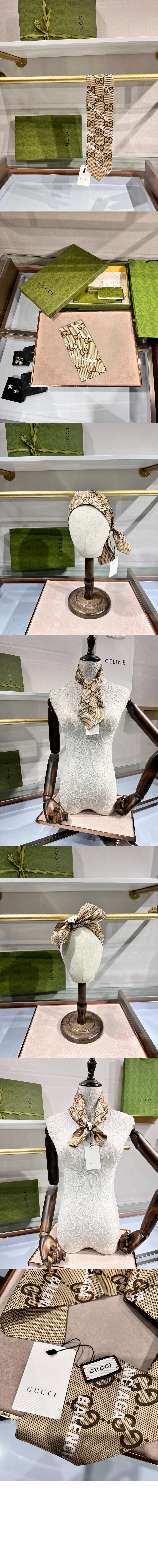 구찌 플로라 프린트 실크 넥 보우 676777