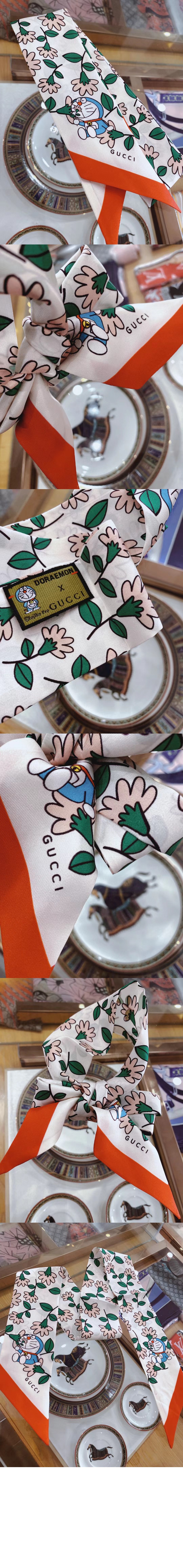 구찌 실크 트윌 플로라 프린트 넥 보우 656611