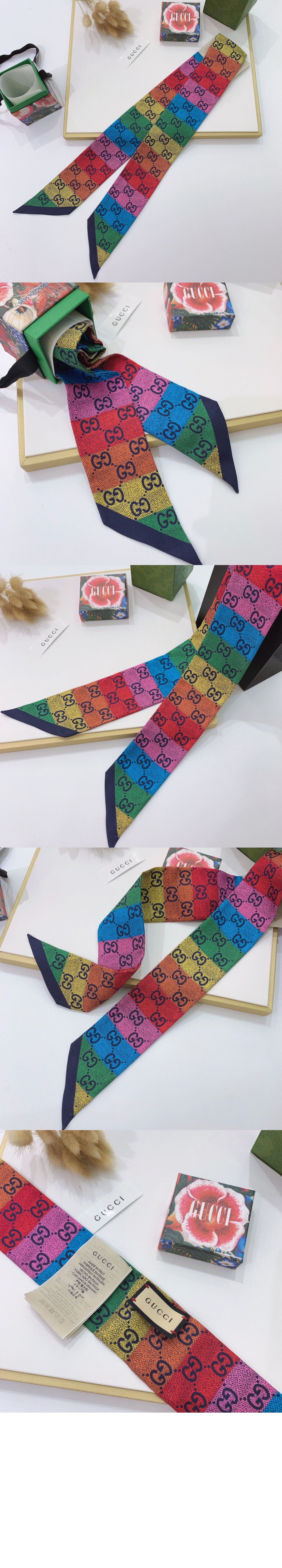 구찌 플로라 프린트 실크 넥 보우 662780