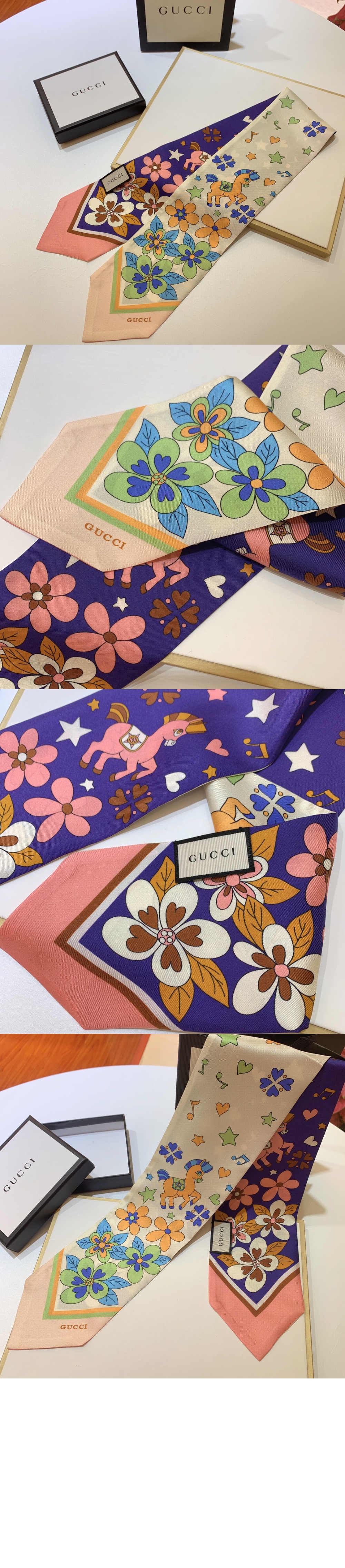 구찌 플로라 프린트 실크 넥 보우 698734