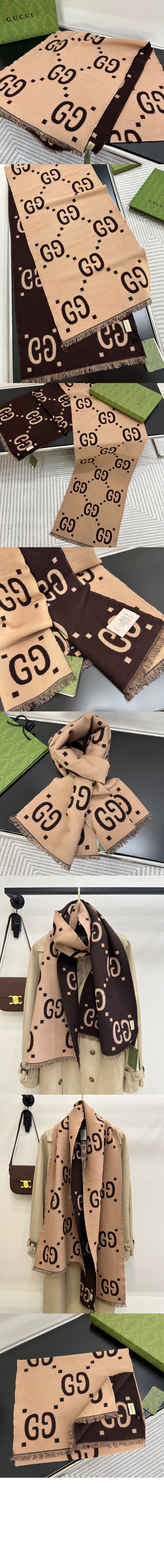 구찌 GG 자카드 울 실크 스카프 495592