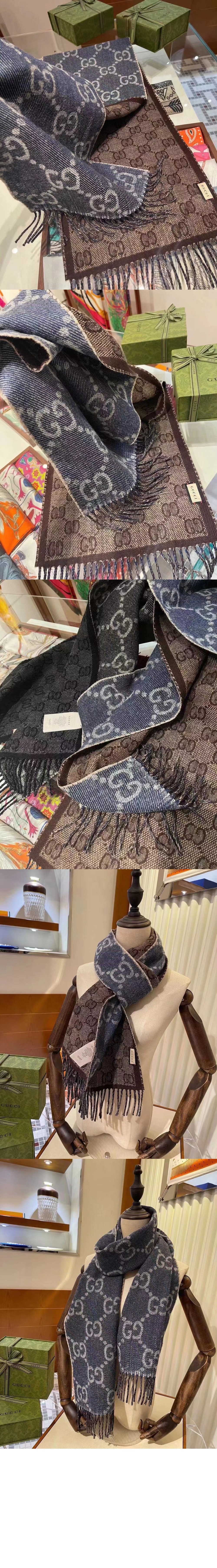 구찌 태슬 디테일의 GG 자카드 니트 스카프 676610