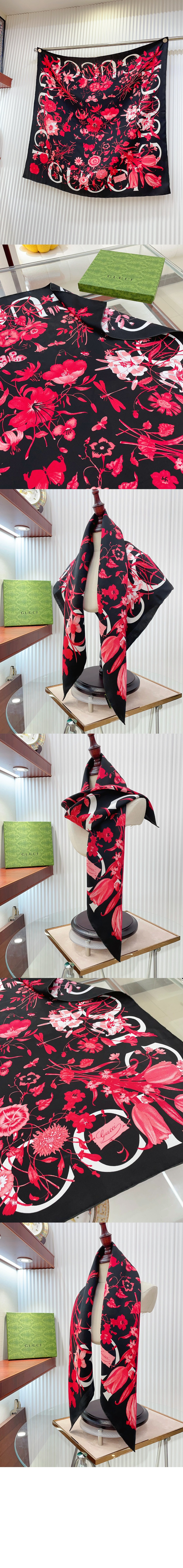 구찌 플로라 프린트 실크 까레