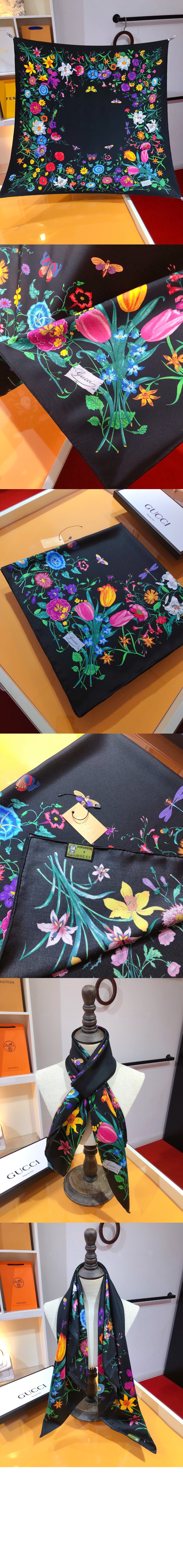 구찌 플로라 프린트 실크 까레 699506