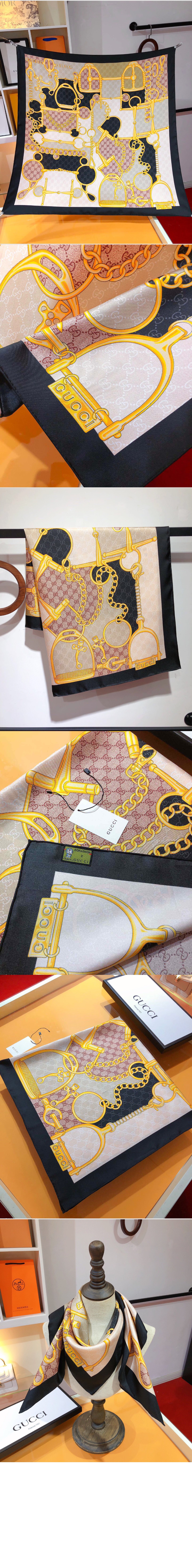 구찌 GG 홀스빗 실크 스카프 764655