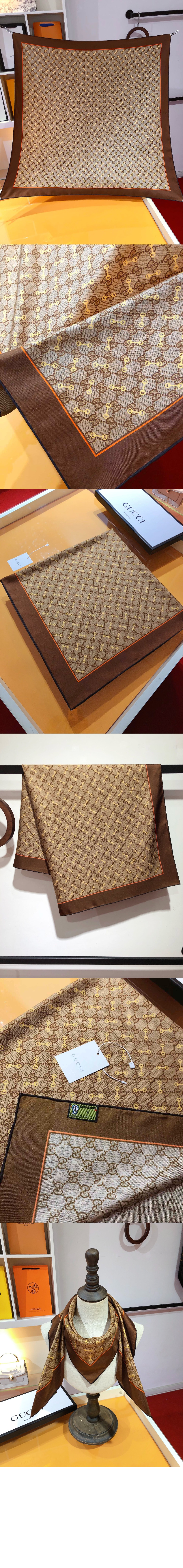 구찌 GG 프린트 홀스빗 실크 스카프 662576