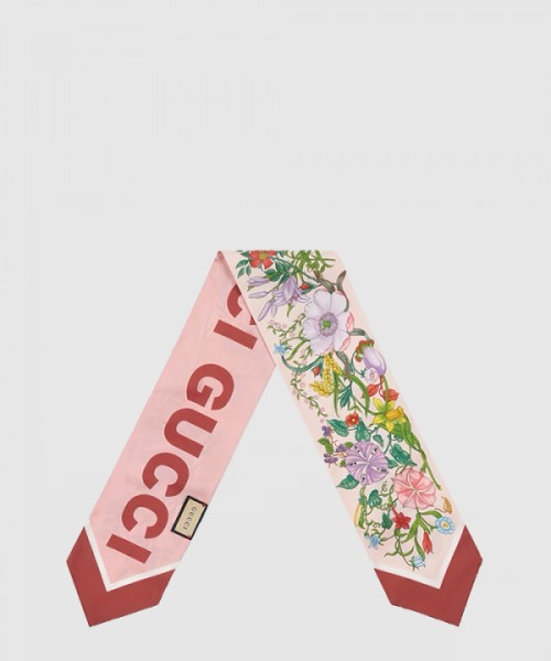 구찌 실크 트윌 플로라 프린트 넥 보우 700424