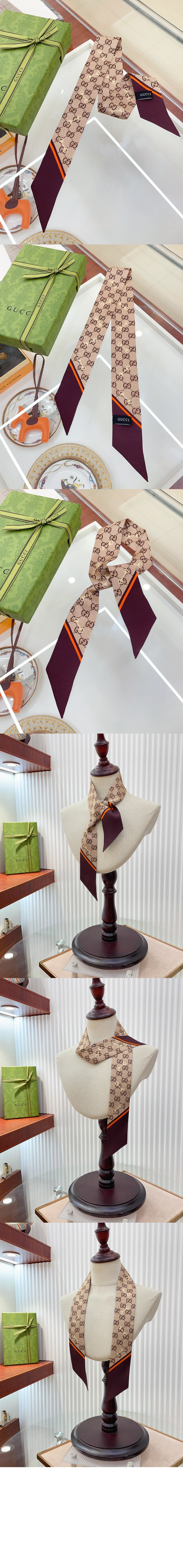 구찌 GG 프린트 홀스빗 실크 넥 보우 6637193