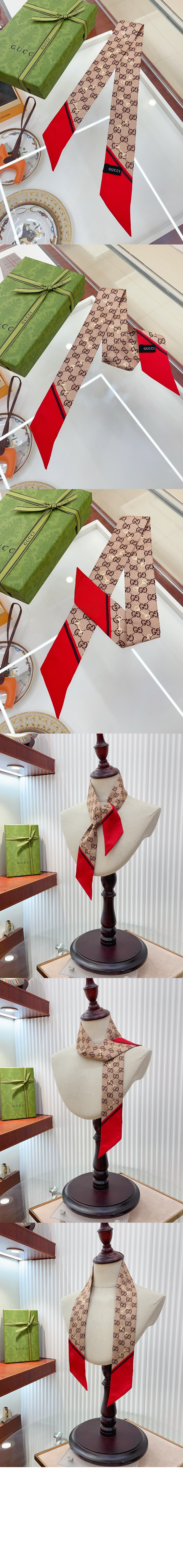 구찌 GG 프린트 홀스빗 실크 넥 보우 6637193