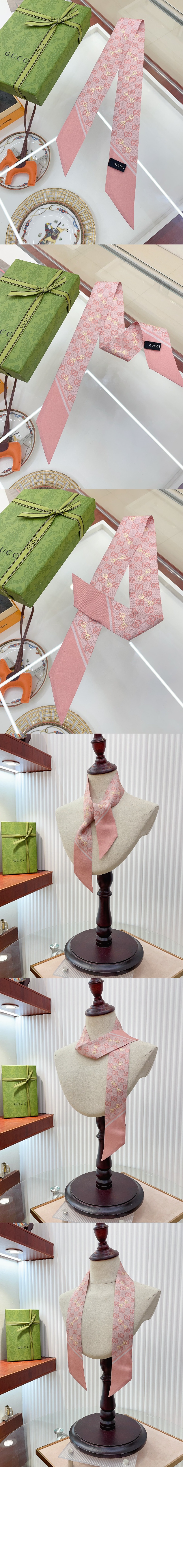 구찌 GG 프린트 홀스빗 실크 넥 보우 6637193