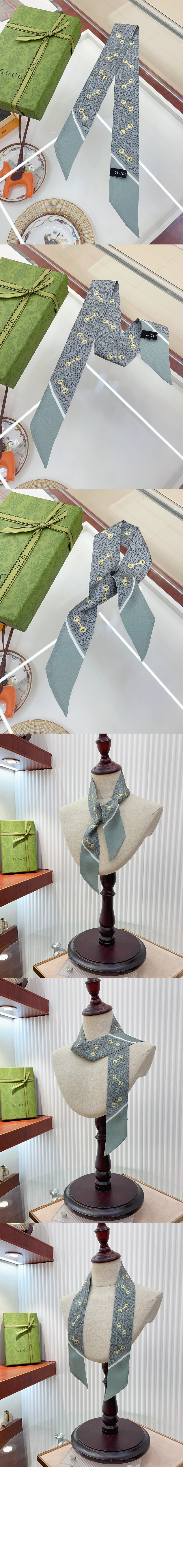 구찌 GG 프린트 홀스빗 실크 넥 보우 6637193