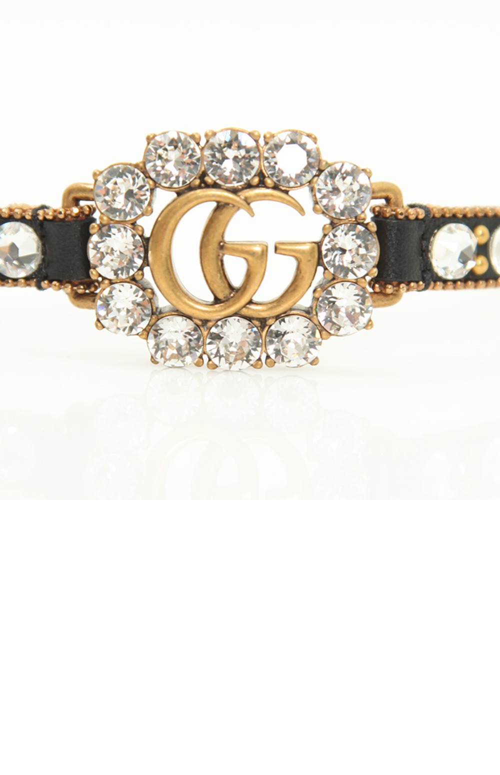 구찌 크리스털 더블 G 레더 팔찌 648722