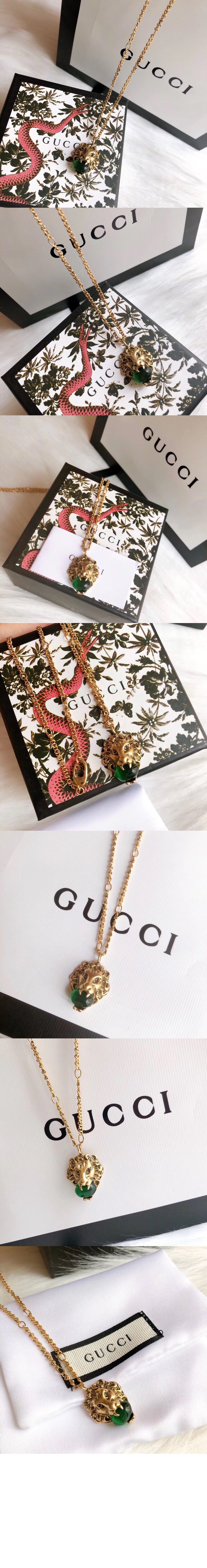 구찌 그린 크리스털 펜던트 목걸이 677366