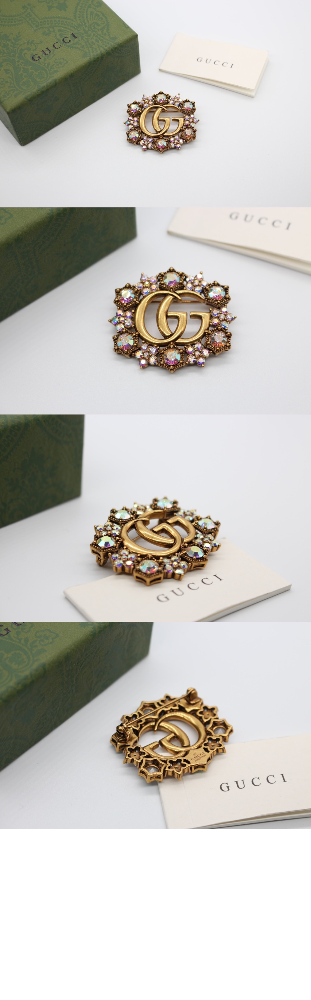 구찌 더블 G 크리스탈 장식 브로치 753794