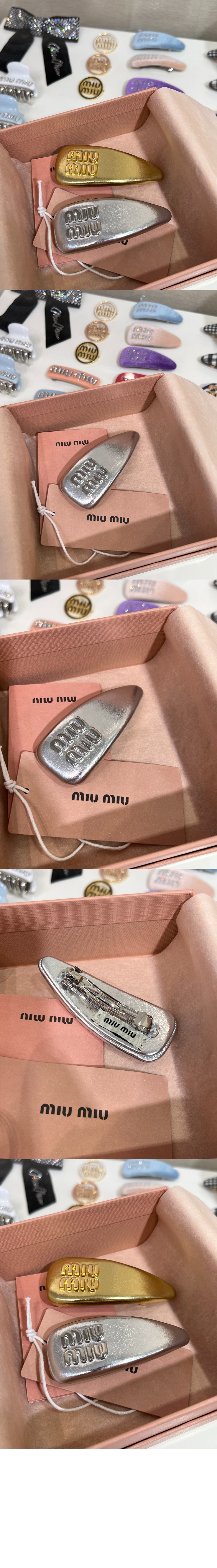 미우미우 페이턴트 가죽 헤어 클립 5IF092